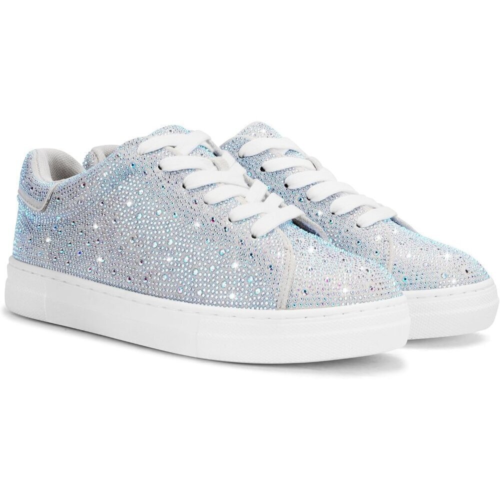 Women's Blue Rhinestone Glitter Star Low Top Comfortable Walking Sneakers Shoes